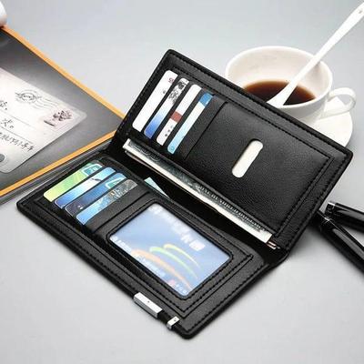 Men PU Leather Bi-Fold Wallet Slim Brown Black